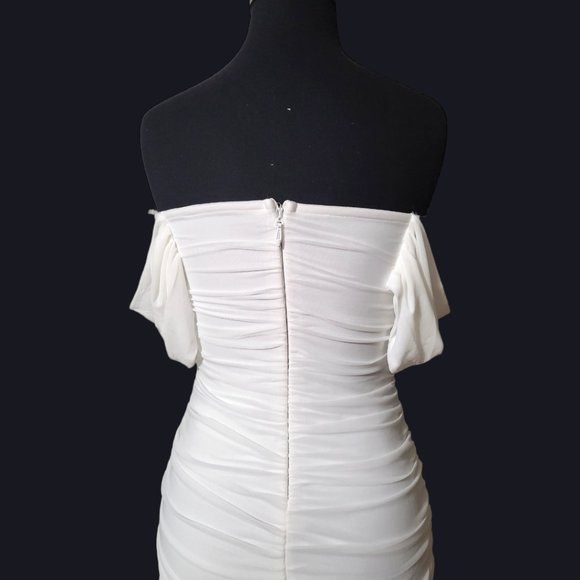 White Bodycon Ruched Stretch Dress - Picture 8 of 12